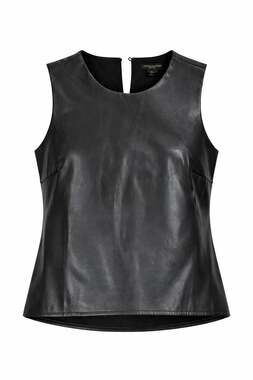 Christian Siriano New York Faux Leather Sleeveless Crew Neck Top Black